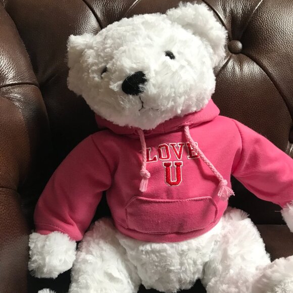 Tom's Toy International LTD 18 " tall white bear with pink sweatshirt. - Picture 3 of 8